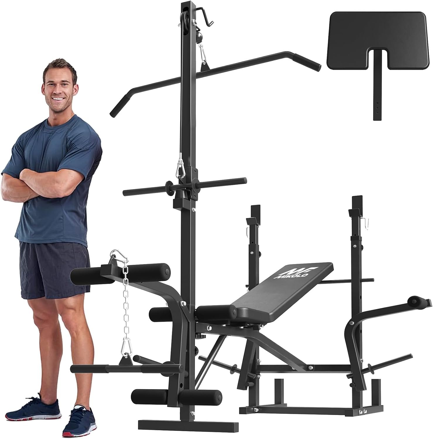 Mikolo 8 in 1 Olympic Weight Bench Set with Leg Extension and Leg Curl, Multi-Function Bench Press Set with Preacher Curl Pad and Chest Fly, Full-Body Strength Training Equipment
