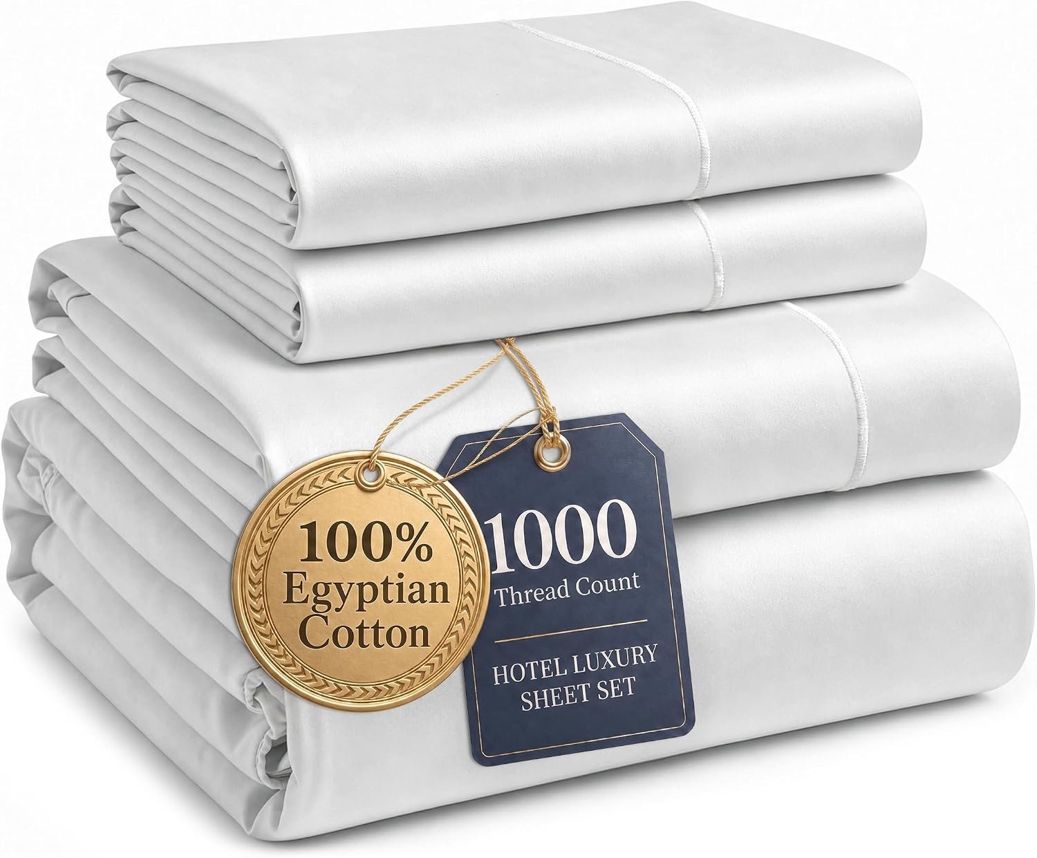 LANE LINEN 100% Egyptian Cotton Sheets King Size Silky Sateen Weave - White