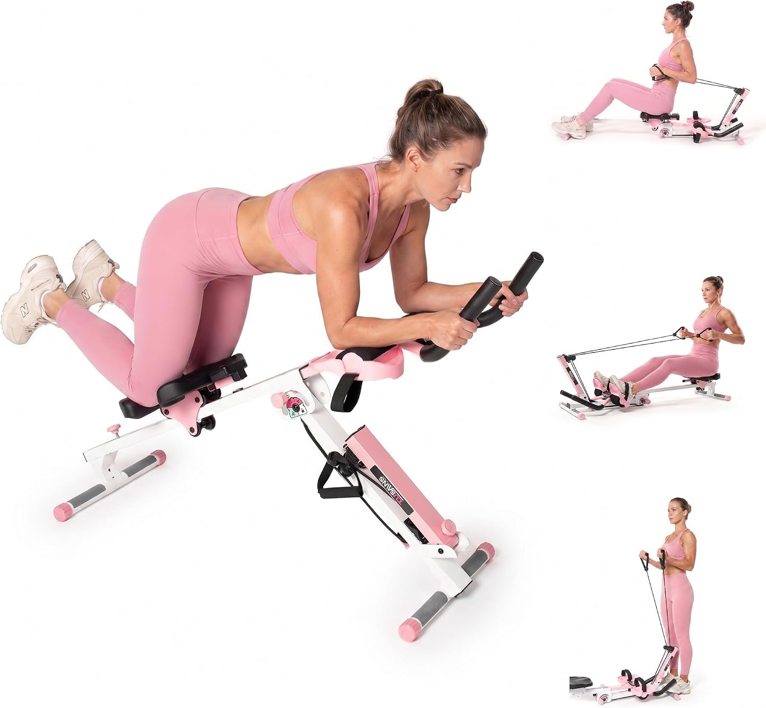 TOUSAINS 3 in 1 Ab Machine, Foldable Rowing Machine & Cable System, Core Trainer for Abdominal Workout, 4-Level Height & 2 Resistance Levels, Home Gym Equipment for Weight Loss & Sculpting