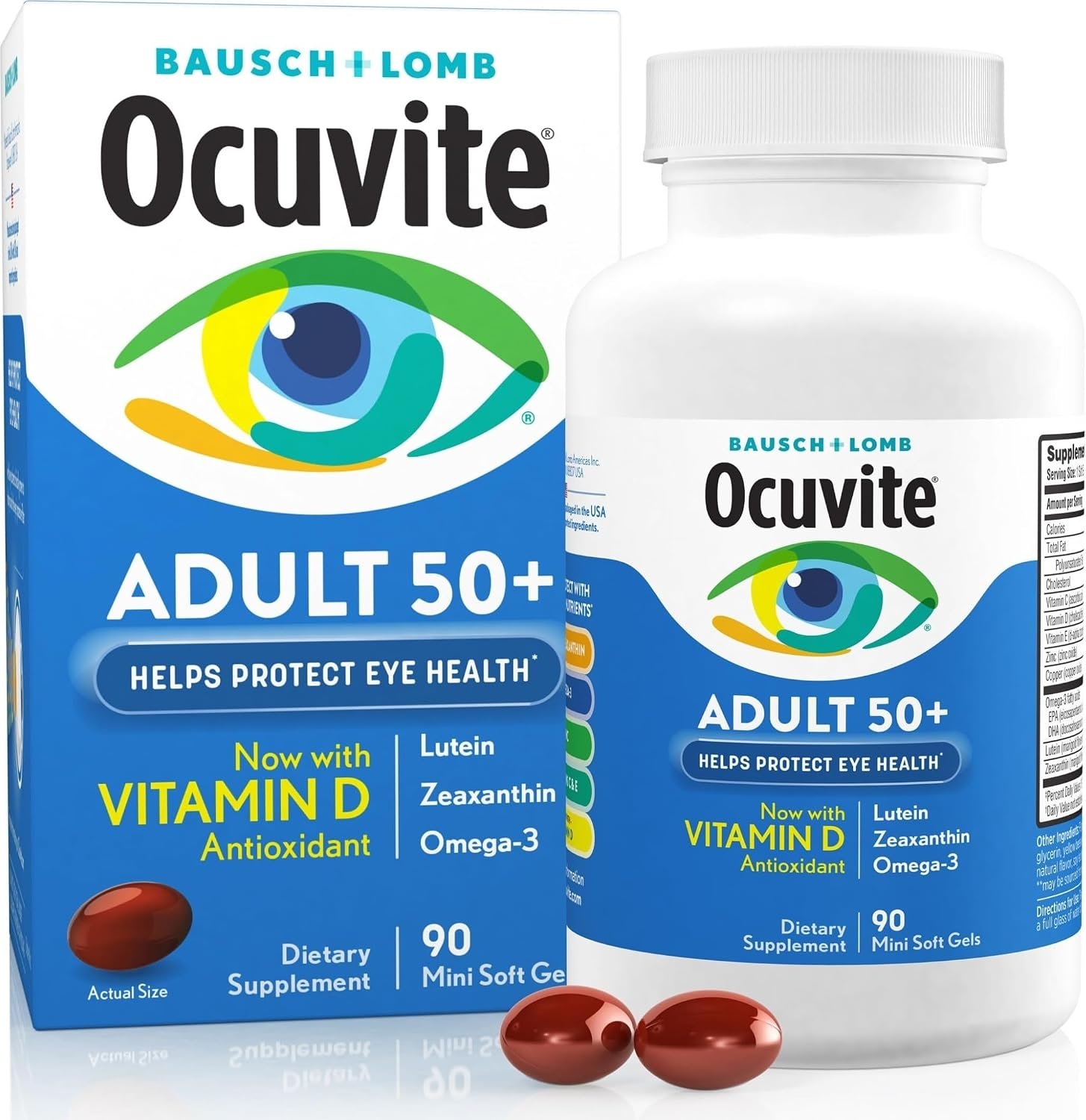Ocuvite 50+ Eye Vitamins, Lutein & Zeaxanthin Supplement, 90 Softgels | Eye health supplement for adults 50+, omega-3, zinc, vitamins C & E, supports macular health*, men & women