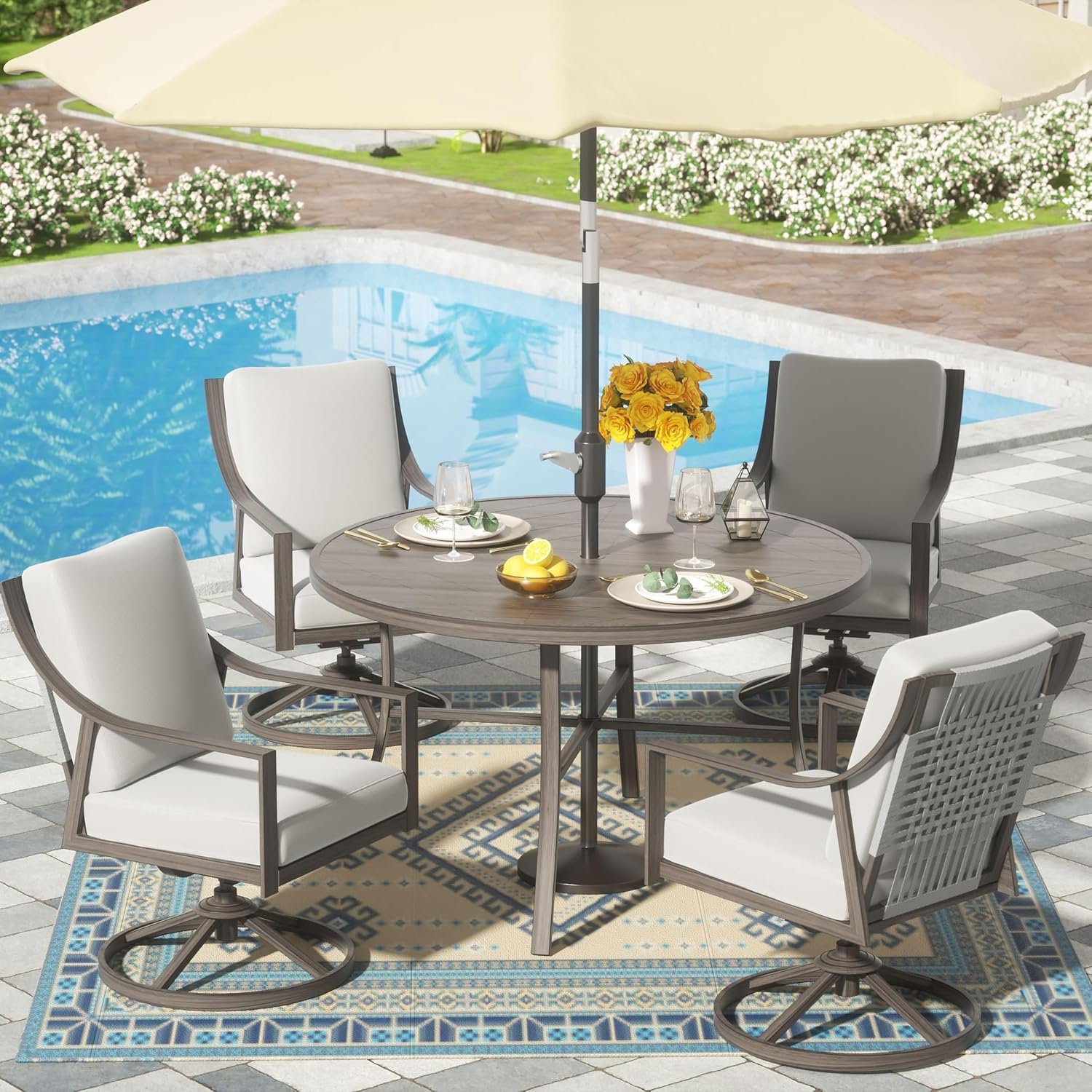 NATURAL EXPRESSIONS 5-Piece Patio Dining Set,4 Swivel Rockers & Round Table