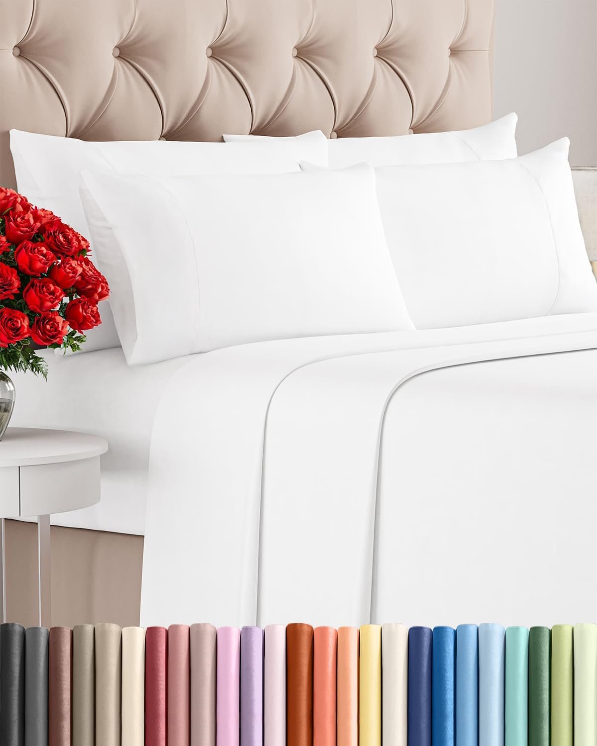 Queen 6 Piece Bed Sheet Set - Comfy, Breathable & Cooling Sheets - White