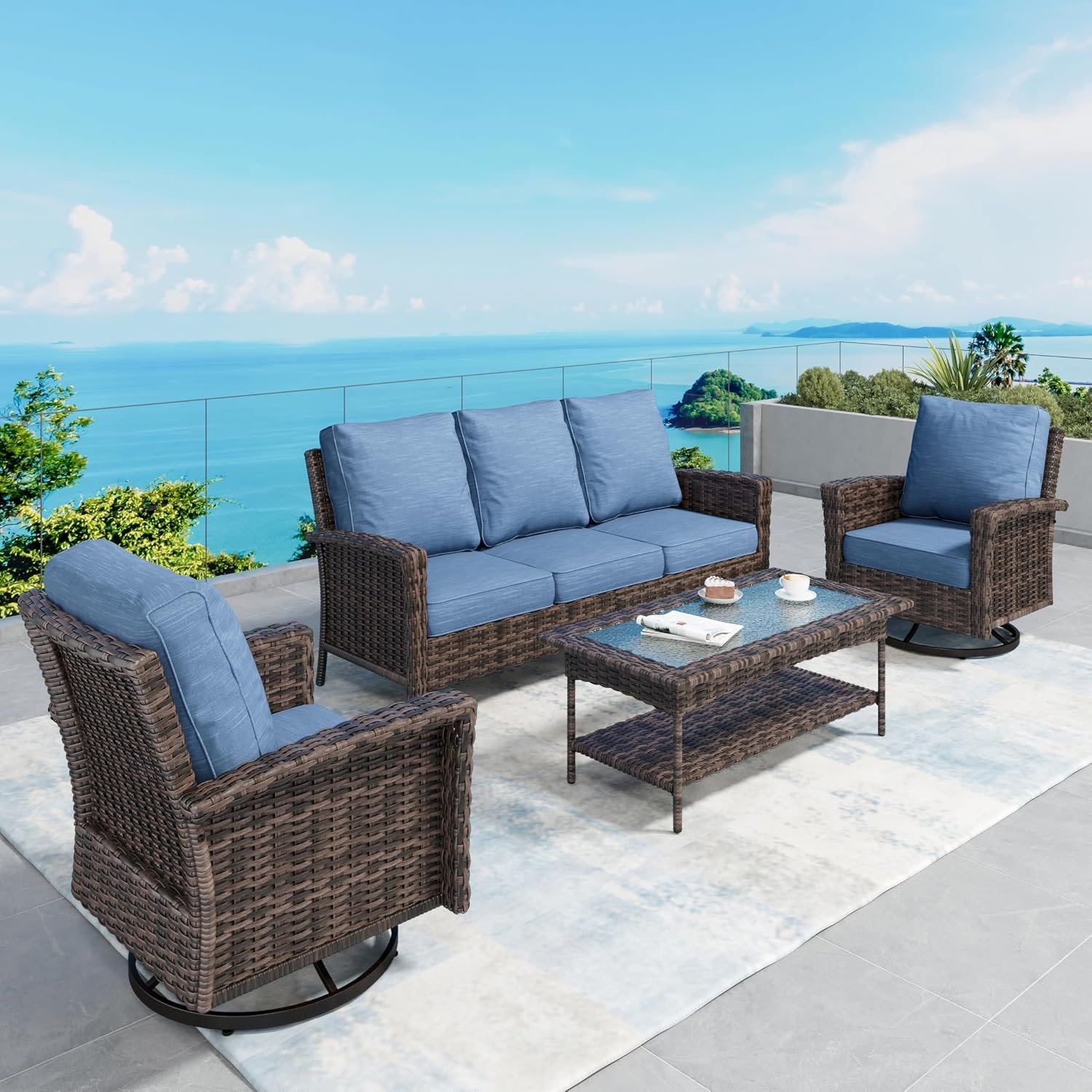 SUNSHINE VALLEY 5-Seat Patio Furniture Set, Outdoor High Back Chairs, Blue